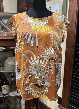 Rachel Zoe Light Brown Silky Blouse with Flowers - Small thumbnail 1