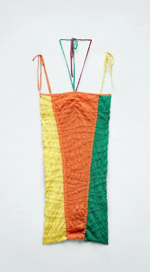 ZARA Linen Blend Knit Mini Halter Lightweight Dress thumbnail 6