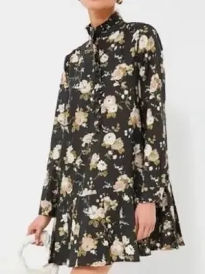 Tuckernuck Black Floral Long-Sleeve Dress Sz S thumbnail 1