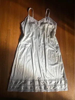 Vintage White Lace Nylon Tricot Slip, Size 44 (Modern XL) thumbnail 1