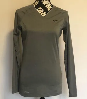 Nike pro combat grey long sleeve shirt thumbnail 1