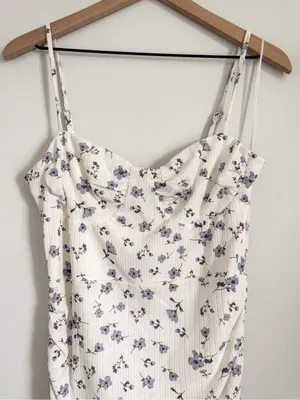 Princess Polly White Mini Slip Dress with Purple Floral Print Size 10 thumbnail 2