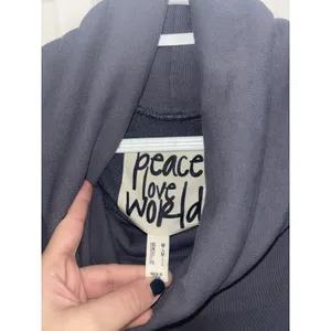 Peace Love World Cowl Neck Pullover Navy Distressed Medium FLAW Grunge Lounge thumbnail 3