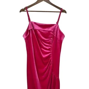 Cider Fuscia Pink Midi Dress Velvet Square Neck Rouched‎ Side Slit Formal NWT thumbnail 10