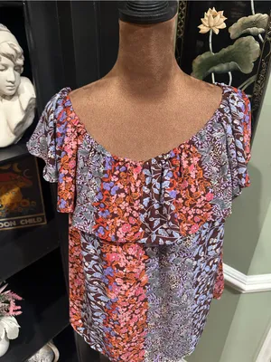 Anthropologie Maeve Floral Ruffle Off‑the‑Shoulder Blouse – Size Small thumbnail 2