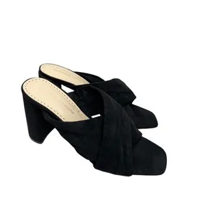 Adrienne Vittadini Black Faux Suede Crisscross Block Heel Mules Square Toe 9M thumbnail 3