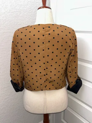 MINE Polka Dot Print Roll Tab Sleeve Open Cascade Front Blazer Jacket Size L thumbnail 3