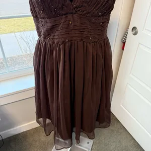 Brown Vintage Mini Y2K Halter Embellished Beaded Tulle Dress Fairycore Large thumbnail 3