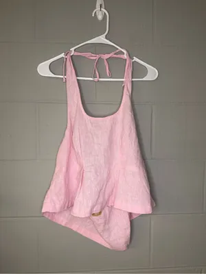 Free People Free-Est Melted Away Cotton Linen Blend Crop Top in Pink Size Large thumbnail 3