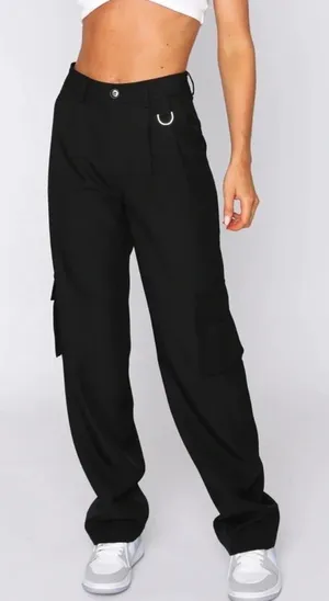 White Fox Black Cargo Pants with Metal Detail thumbnail 1