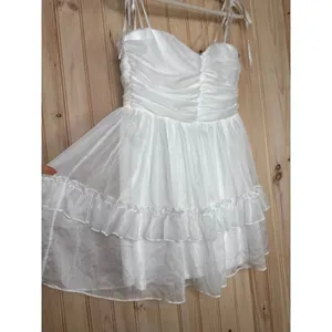 NWT Lulus Angelic Approach White Chiffon Ruffled Tie-Strap Mini Dress Party Sz L thumbnail 4