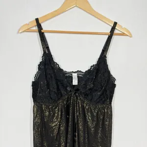 Cabernet Babydoll Tank Top Size XL Black Gold Floral Lace Metallic Lingerie Sexy thumbnail 3