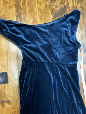 Lulus Coveted Confidence Navy Blue Velvet Asymmetrical Maxi Dress Size Large NWT thumbnail 9