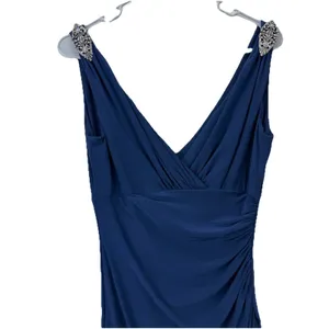 Ralph Lauren Navy Blue Ruched Sleeveless Rhinestone Stretch‎ Sheath Dress Size 4 thumbnail 3