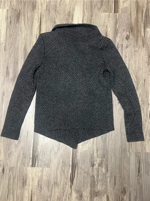 Lauren Ralph Lauren Gray Herringbone Asymmetric Open Front Cardigan Knit PS thumbnail 7