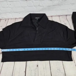 Area Stars Black Waffle Knit Cropped Polo Top Long‎ Sleeve Large ASDJF2338B thumbnail 4