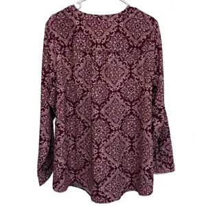 Denim & Company Burgundy Floral Paisley Print Color Block Blouse Plus Size 2X thumbnail 2