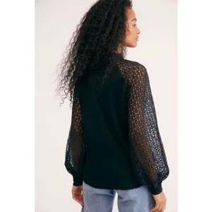 Free People Black Sweetest Thing Thermal Top Crewneck Top thumbnail 8