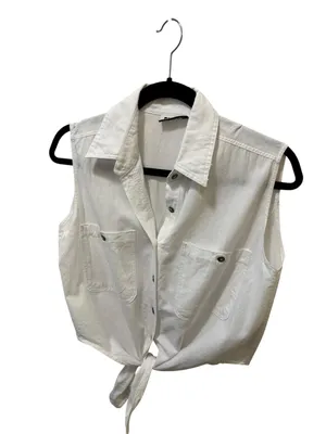 VTG Gitano White 100% Cotton Tied Up Sleeveless Top Sz M Summer Crisp Blouse thumbnail 2