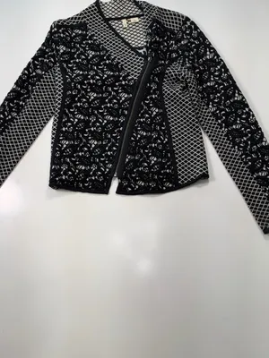 Moth Anthropologie Black & White Jacquard Moto Jacket with Asymmetrical Zipper thumbnail 3