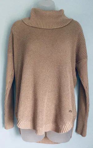 Calvin Klein Sweater Women's Medium Tan Waffle Knit Turtle Neck Cottage thumbnail 1