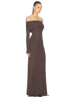 By Malene Birger Jytte Off The Shoulder Dress in Brown XSmall Womens Maxi Gown M thumbnail 3