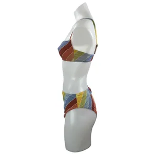 Billabong Brighter Daze Multicolor Stripe Beach Bralette Bikini Swimwear Set M thumbnail 2