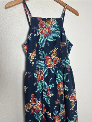 Band of Gypsies Blue Floral Romper Maxi Dress Hybrid Smocked Fall Party thumbnail 2