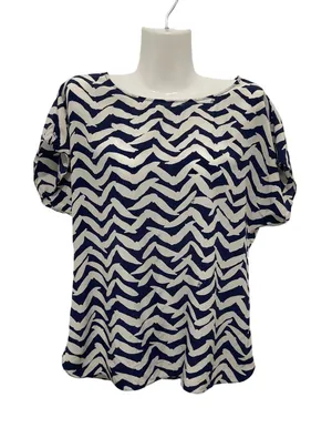 Lilly Pulitzer Silk Navy Blue Chevron Bird Print Blouse SZ M Boxy Fit Nautical thumbnail 1