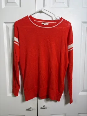 Women’s Madewell Red Crewneck Sweater with Stripe Detail size xs 100% linen thumbnail 2