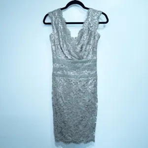 Tadashi Shoji Smoked Pearl Gray Paillette Sequin Lace Sheath Dress Size 2 thumbnail 2