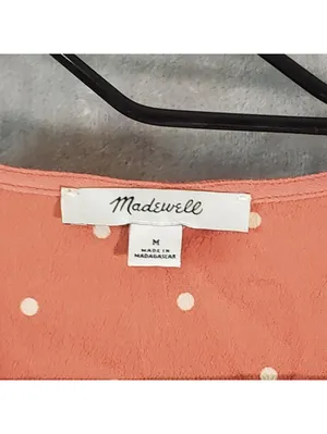 Madewell Wrap Tie Blouse Pink White Polka Dot V-Neck Short Sleeve Size M thumbnail 5