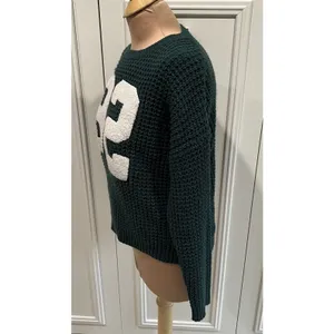 FB Sister Knitwear Green Chunky Knit Varsity‎ Sweater Crop thumbnail 4