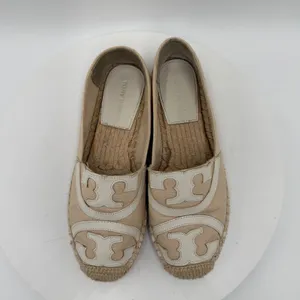 Tory Burch Poppy Espadrille Canvas Flats Beige White Logo 6M 41012 thumbnail 4