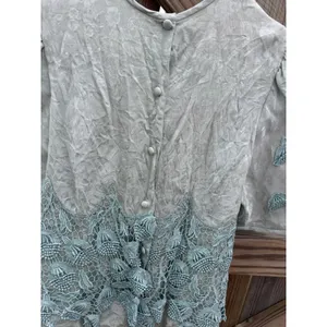 Vintage Blouse Cottagecore Sage Green Lace Applique Puff Sleeve Small‎ thumbnail 7