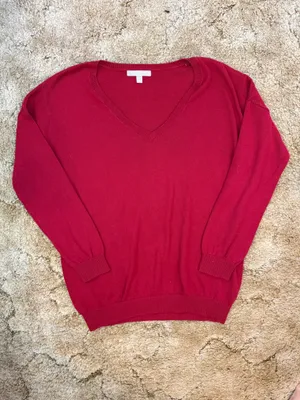 Banana Republic Red Cotton Cashmere V-Neck Sweater Size S thumbnail 2