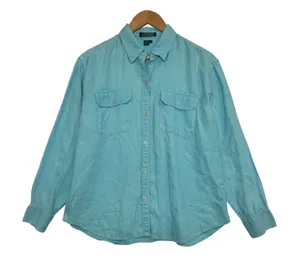 Lauren Ralph Lauren Top Womens Large Blue Linen Coastal Button Up Preppy Casual thumbnail 1