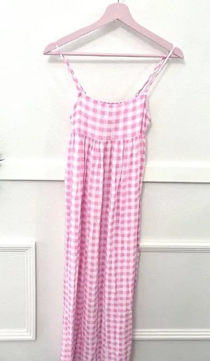 Playa Lucila Women Maxi Slip Dress Pink Check Size S thumbnail 2