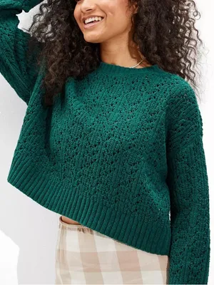 NEW!! American Eagle Green Open Knit Pointelle‎ Sweater thumbnail 1