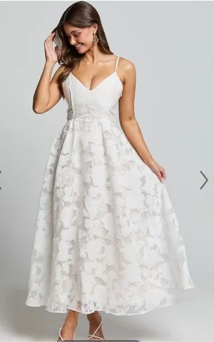 Showpo NWT Philine Midi Jacquard Plunge Dress Off White Size 2 thumbnail 1