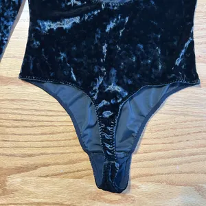 Victoria’s Secret black velvet velour long sleeve leotard Size XS Bodysuit Thong thumbnail 8