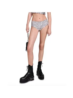 NWT Maje Silver Tutterfly Sequin Culotte Hipster Shorts thumbnail 7