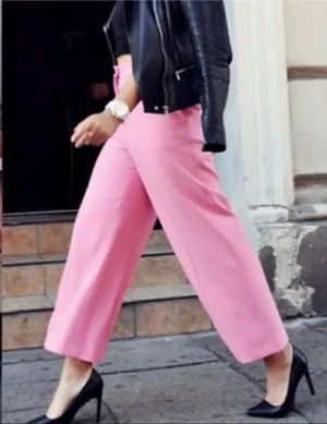 Zara NWT pink cropped pant medium Waist 15 Rise 12 Inseam 26 Leg opening 10.5 thumbnail 1