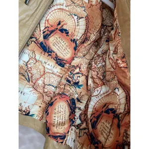 Ruff‎ Hewn Camel Leather Jacket Moto World Map-Lined Traveler Parisian Scandi thumbnail 8