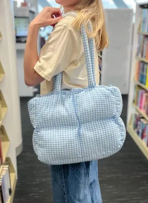 Gingham blue puffy tote thumbnail 2