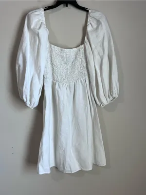 Tuckernuck 100% linen smocked mini dress white‎ Sz XS thumbnail 3