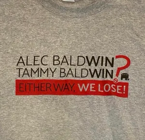 Gildan RARE Alec Baldwin Tammy Baldwin Election Tshirt Gray Republican XL Politics thumbnail 2