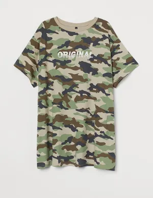 Divided H&M Green Beige Camo Camouflage Short Sleeve T-Shirt Dress Size 10 thumbnail 1