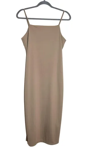 H&M Khaki Fitted Midi Slip Dress Size Small NWT Flaws thumbnail 1