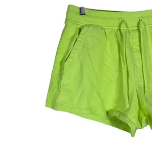 Tommy Hilfiger Logo Patch Solid Sweat Shorts Neon Lime Green Streetwear Size L thumbnail 2